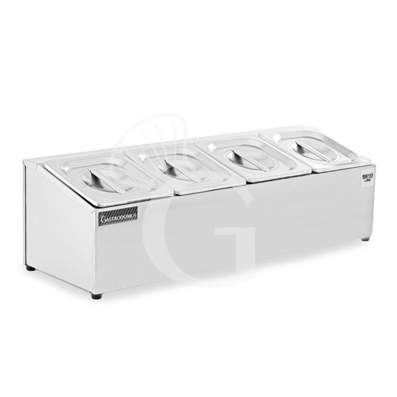 Expositor de ingredientes de acero inoxidable para 4 cubetas GN1/6 L 665 mm x P 225 mm x A 200 mm