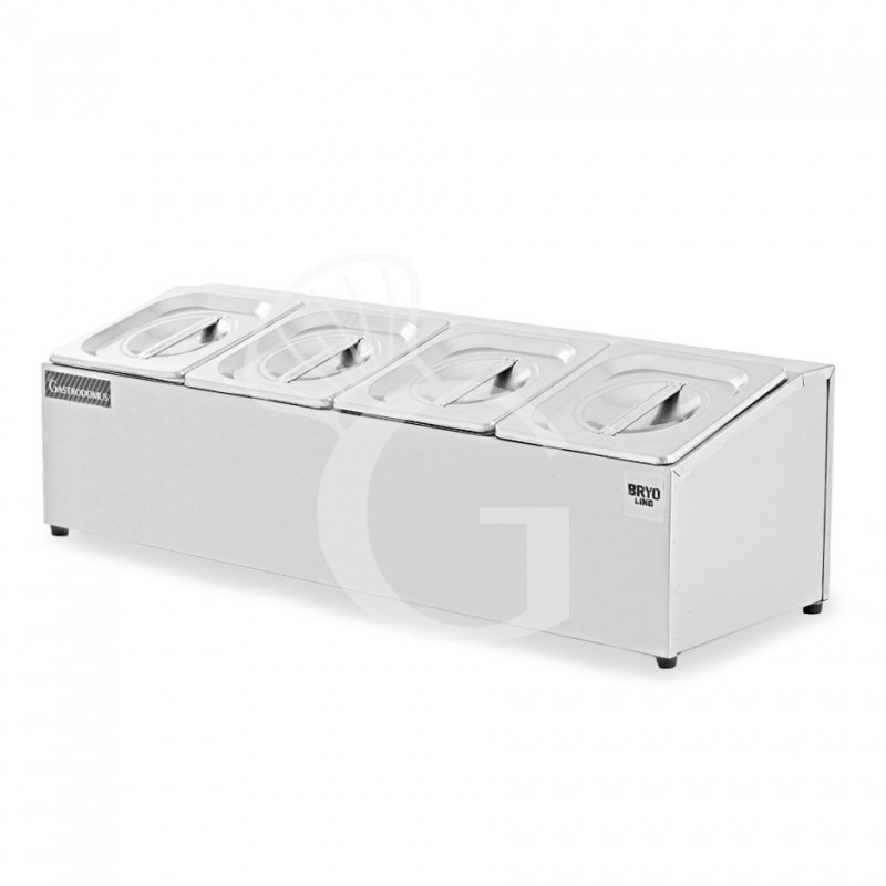 Expositor de ingredientes de acero inoxidable para 4 cubetas GN1/6 L 665 mm x P 225 mm x A 200 mm