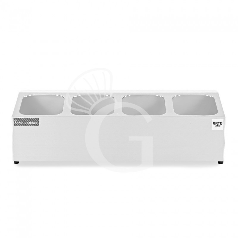 Expositor de ingredientes de acero inoxidable para 4 cubetas GN1/6 L 665 mm x P 225 mm x A 200 mm
