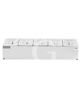 Expositor de ingredientes de acero inoxidable para 5 cubetas GN1/6 L 830 mm x P 225 mm x A 200 mm