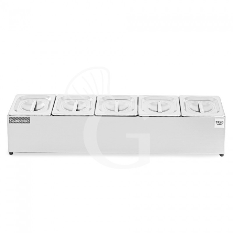 Expositor de ingredientes de acero inoxidable para 5 cubetas GN1/6 L 830 mm x P 225 mm x A 200 mm