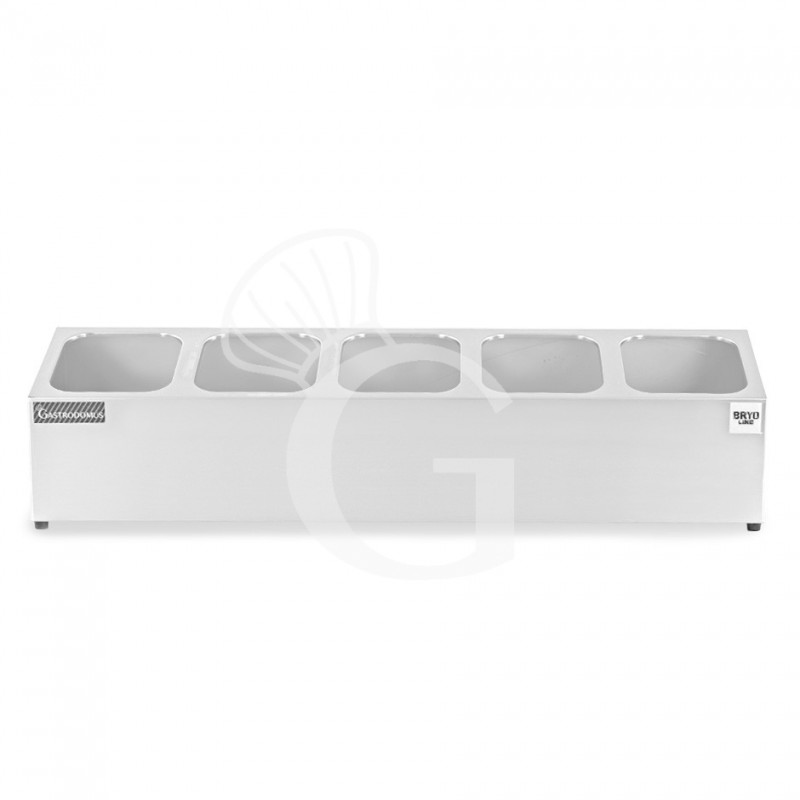 Expositor de ingredientes de acero inoxidable para 5 cubetas GN1/6 L 830 mm x P 225 mm x A 200 mm