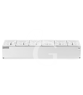 Expositor de ingredientes de acero inoxidable para 6 cubetas GN1/6 L 955 mm x P 225 mm x A 200 mm