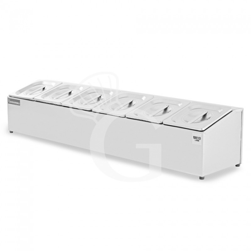 Expositor de ingredientes de acero inoxidable para 6 cubetas GN1/6 L 955 mm x P 225 mm x A 200 mm