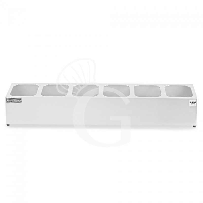Expositor de ingredientes de acero inoxidable para 6 cubetas GN1/6 L 955 mm x P 225 mm x A 200 mm