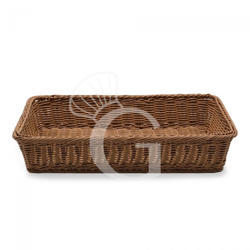 Cesta rectangular de ratán sintético en color marrón L 530 mm x P 325 mm x A 110 mm