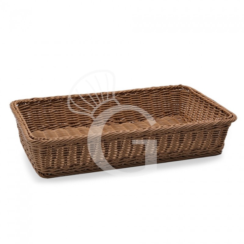 Cesta rectangular de ratán sintético en color marrón L 530 mm x P 325 mm x A 110 mm