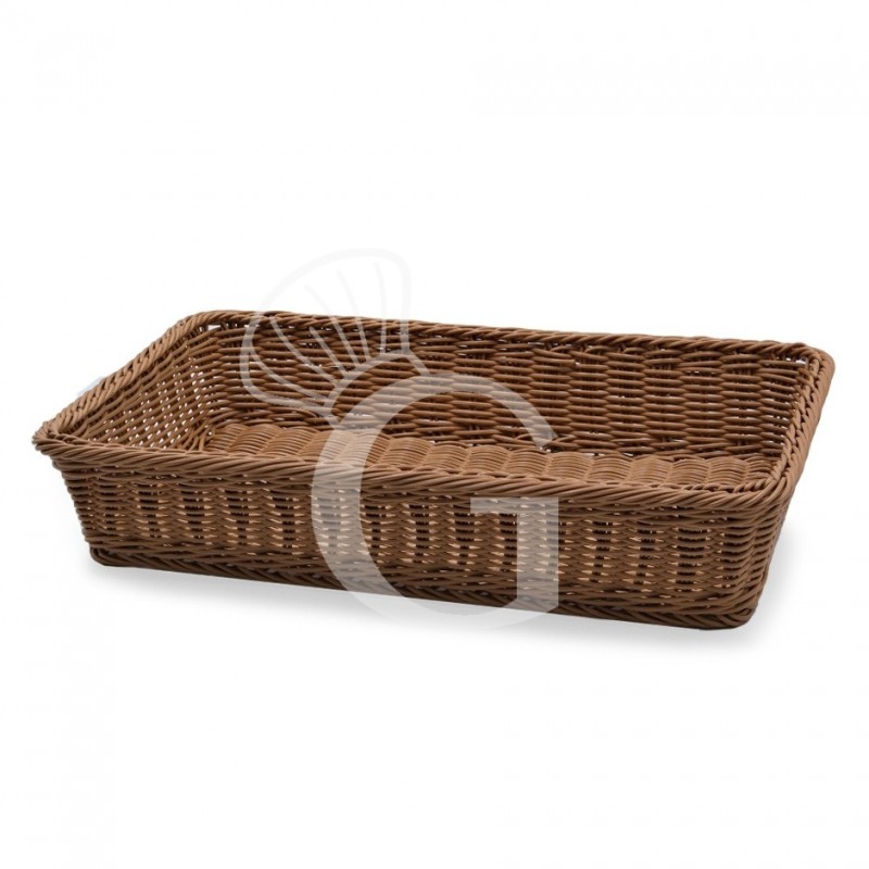 Cesta rectangular de ratán sintético en color marrón L 530 mm x P 325 mm x A 110 mm