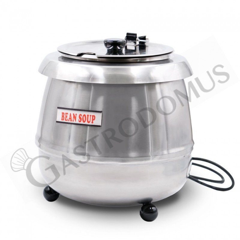 Sopera de 10 litros de capacidad con una estructura de acero inoxidable y hervidor de Ø 340 mm x 350 mm