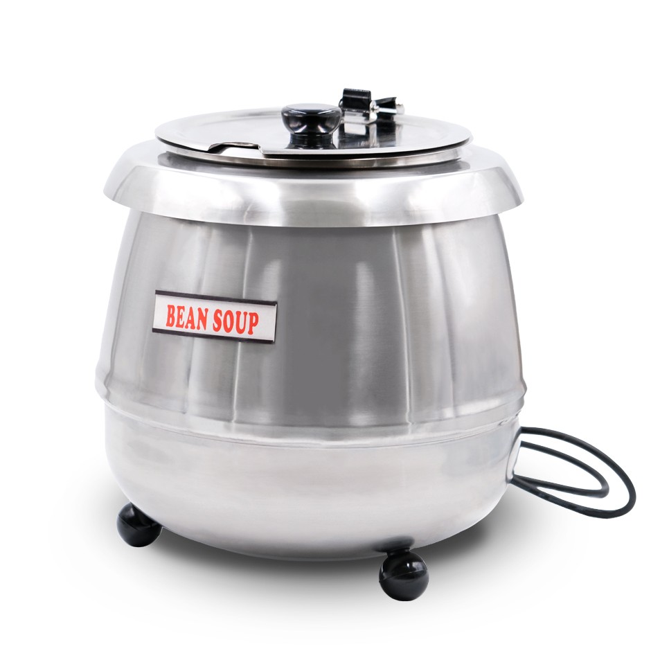 Sopera de 10 litros de capacidad con una estructura de acero inoxidable y hervidor de Ø 340 mm x 350 mm