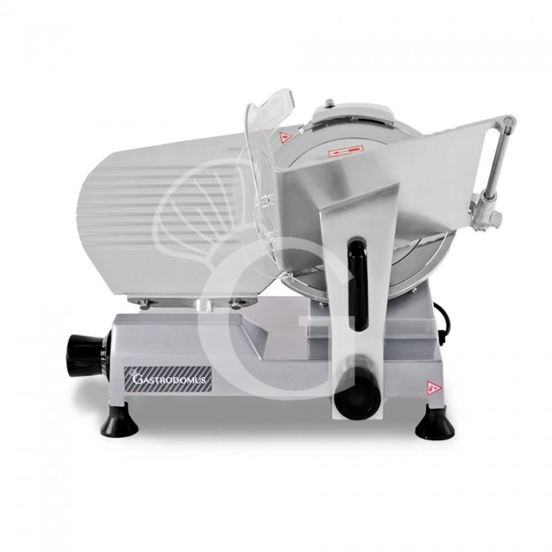 Cortadora de fiambre por gravedad semiautomática con tablero revestido gris, diámetro cuchilla 300 mm - Monofásica