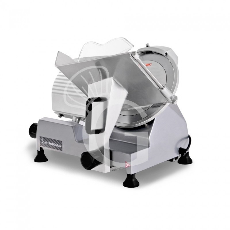 Cortadora de fiambre por gravedad semiautomática con tablero revestido gris, diámetro cuchilla 300 mm - Monofásica