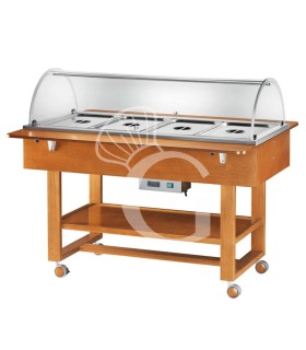 Vitrina buffet baño maría, en madera, con cúpula para 4 cubetas GN1/1 y temperatura +30°C/+90°C