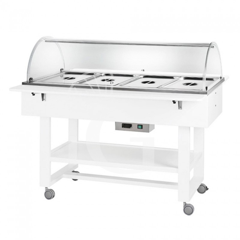 Vitrina buffet baño maría, en madera, con cúpula para 4 cubetas GN1/1 y temperatura +30°C/+90°C
