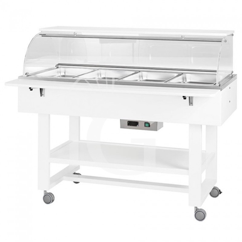 Vitrina buffet baño maría, en madera, con cúpula y estante para 4 cubetas GN1/1 y temperatura +30°C/+90°C