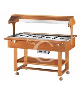 Vitrina buffet baño maría, en madera, con cúpula para 4 cubetas GN1/1 y temperatura +30°C/+90°C