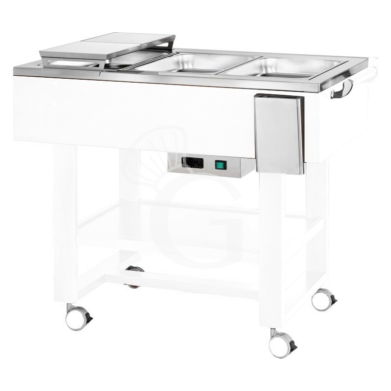 Carro térmico baño maría en madera para 3 cubetas GN1/1 - L 1230 mm x P 650 mm x A 950 mm