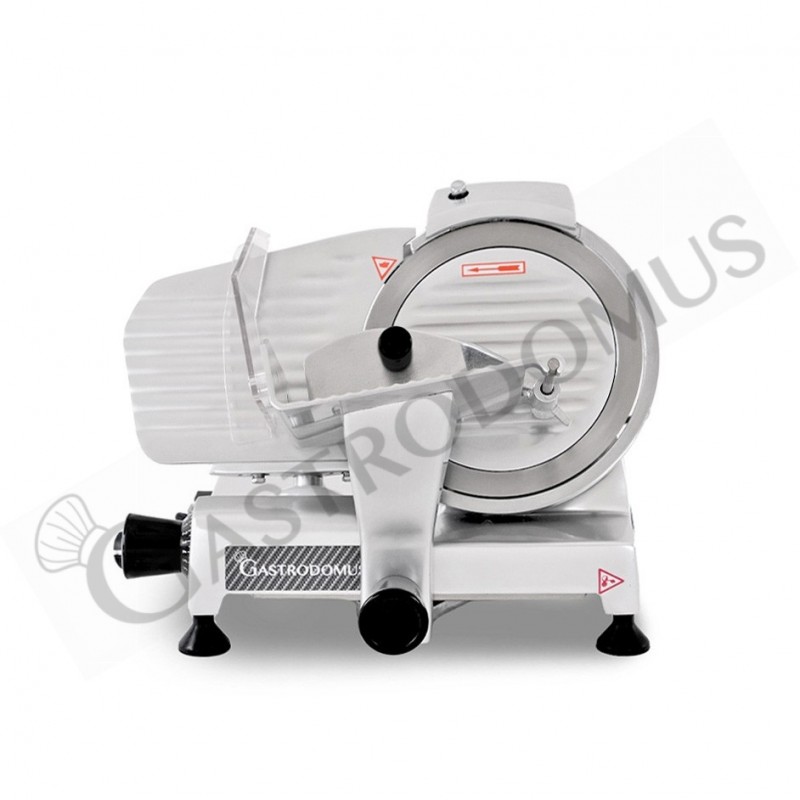 Cortadora de fiambre por gravedad semiautomática en acero inoxidable anodizado, diámetro cuchilla 220 mm - Monofásica