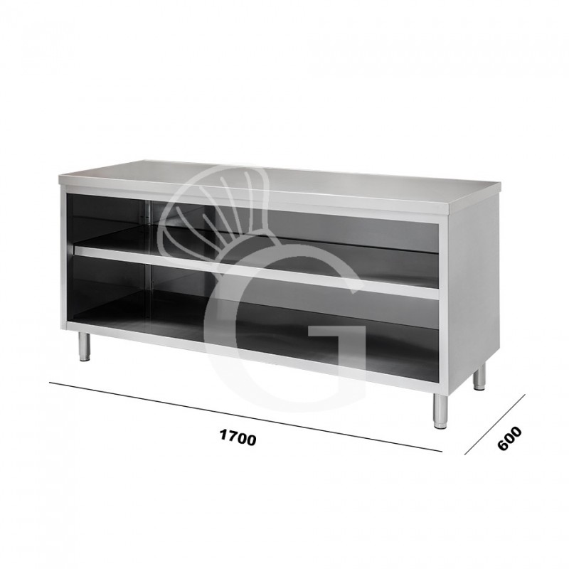Mesa contrabarra de acero inoxidable con 2 estantes L 1700 mm x P 600 mm x A 865 mm
