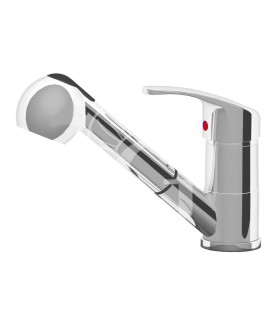 Grifo industrial de un solo agujero con ducha extraíble y asa larga