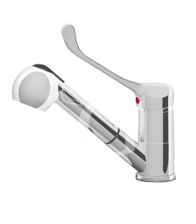 Grifo industrial de un solo agujero con ducha extraíble y asa larga