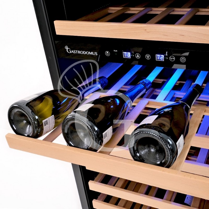 Vinoteca empotrable ventilada doble temperatura 420 LT 15 estantes 165 botellas +5°C/+22°C