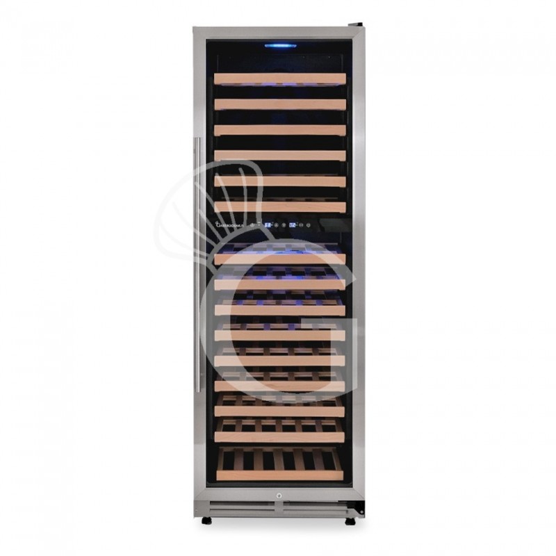 Vinoteca empotrable ventilada puerta de acero inoxidable doble temperatura 420 LT 15 estantes 165 botellas +5°C/+22°C