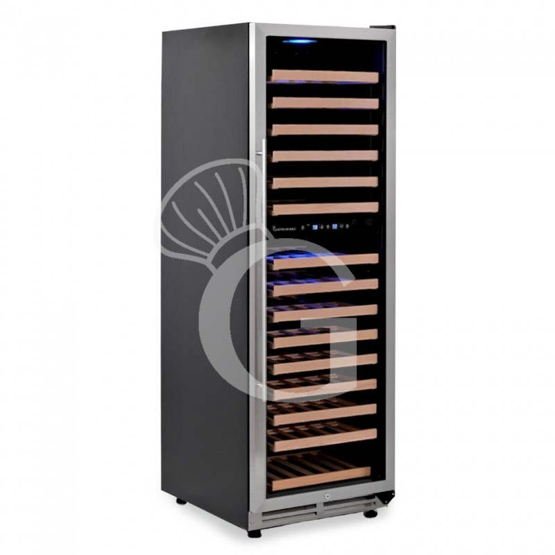 Vinoteca empotrable ventilada puerta de acero inoxidable doble temperatura 420 LT 15 estantes 165 botellas +5°C/+22°C