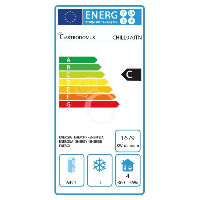 Armario refrigerado ventilado 0°C/+10°C, capacidad 700 litros - clase de energía C