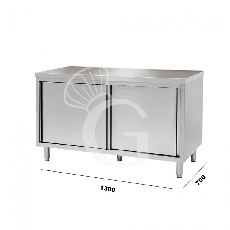 Mesa mural de acero inoxidable 2 puertas correderas L 1300 mm x P 700 mm x A 850 mm