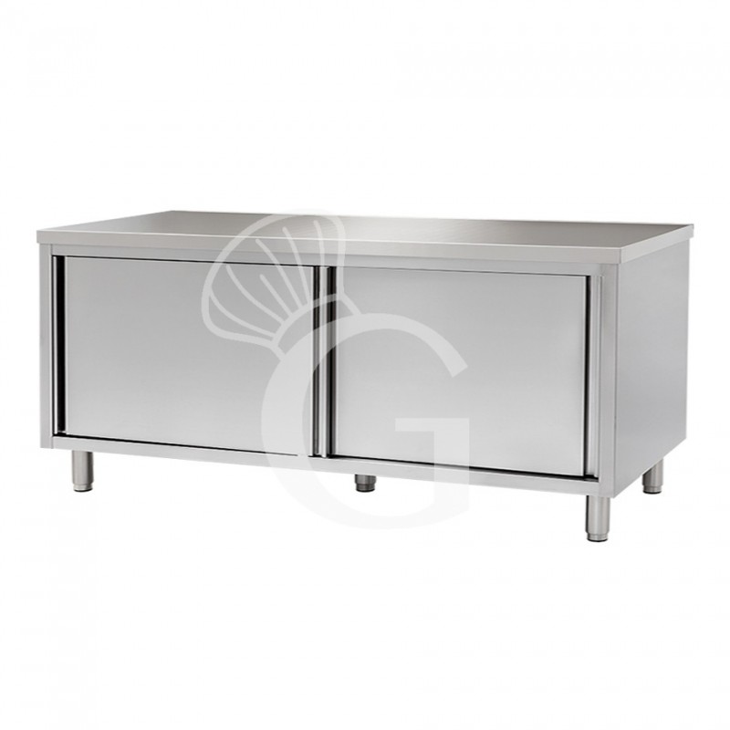 Mesa mural de acero inoxidable 2 puertas correderas L 1900 mm x P 700 mm x A 850 mm
