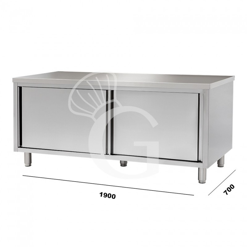 Mesa mural de acero inoxidable 2 puertas correderas L 1900 mm x P 700 mm x A 850 mm