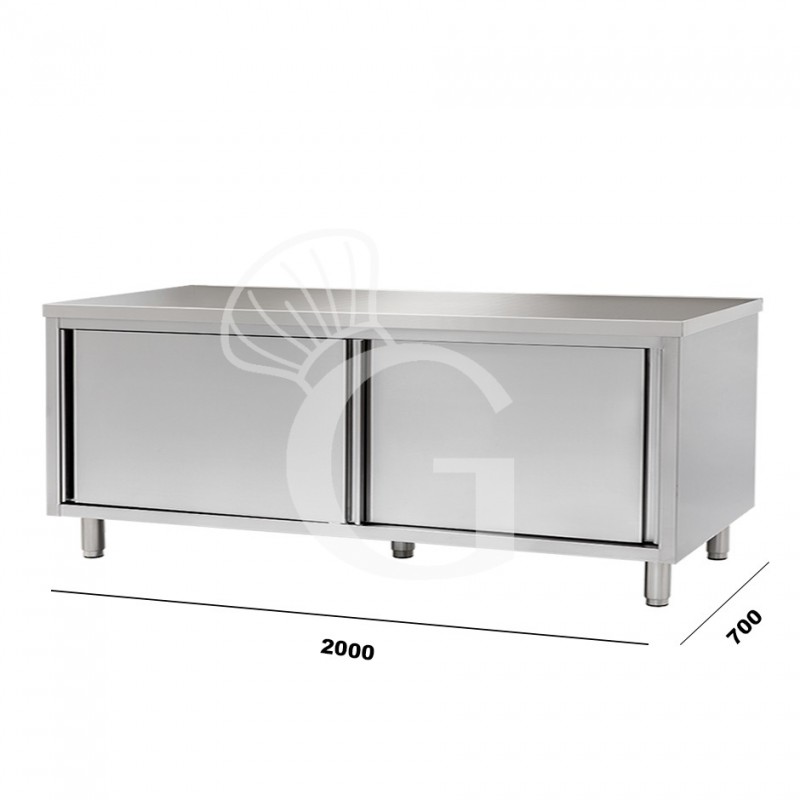 Mesa mural de acero inoxidable 2 puertas correderas L 2000 mm x P 700 mm x A 850 mm