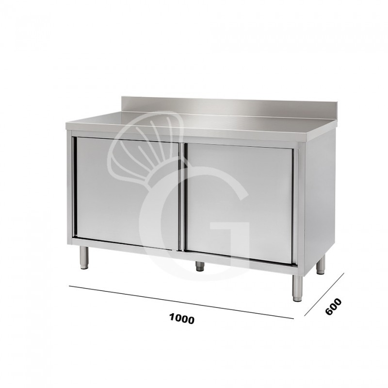 Mesa mural de acero inoxidable 2 puertas correderas y peto L 1000 mm x P 600 mm x A 950 mm