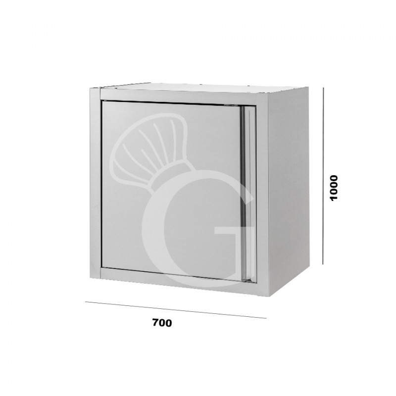 Armario de pared inox con 1 puerta batiente y 2 estantes, L 700 mm x P 400 mm x A 1000 mm