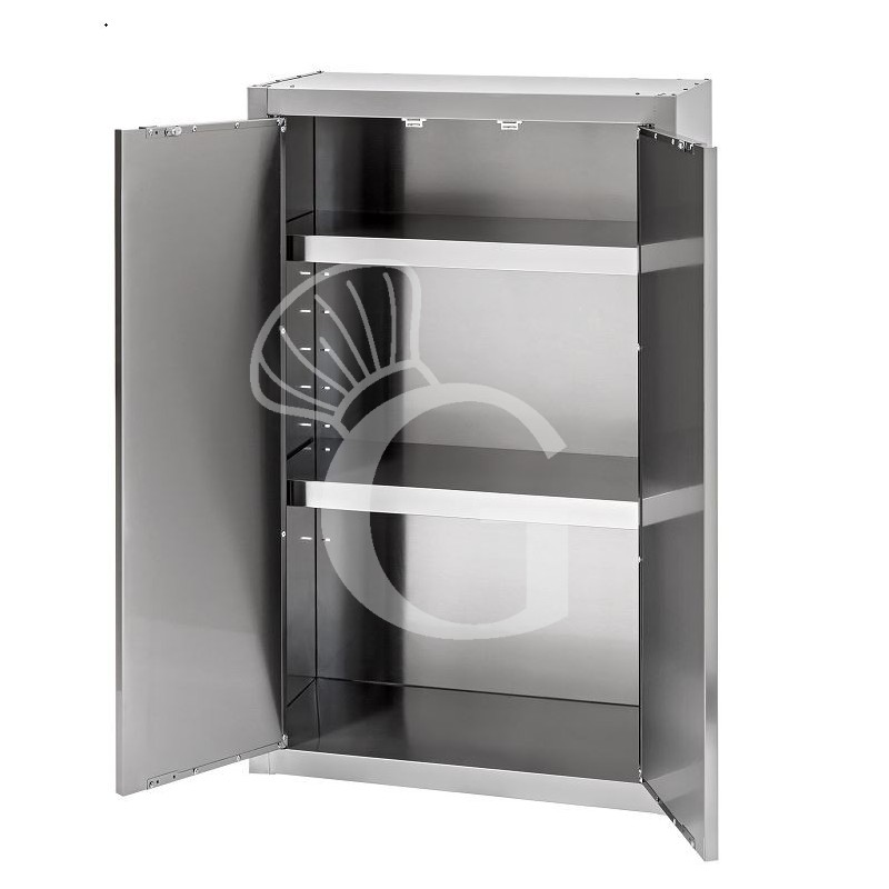 Armario de pared de acero inoxidable con 2 puertas batientes y 2 estantes, L 900 mm x P 400 mm x A 1000 mm