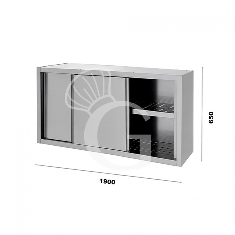 Armario de pared inox con escurridor, puertas correderas, 1 estante perforado, L 1900 mm x P 400 mm x A 660 mm