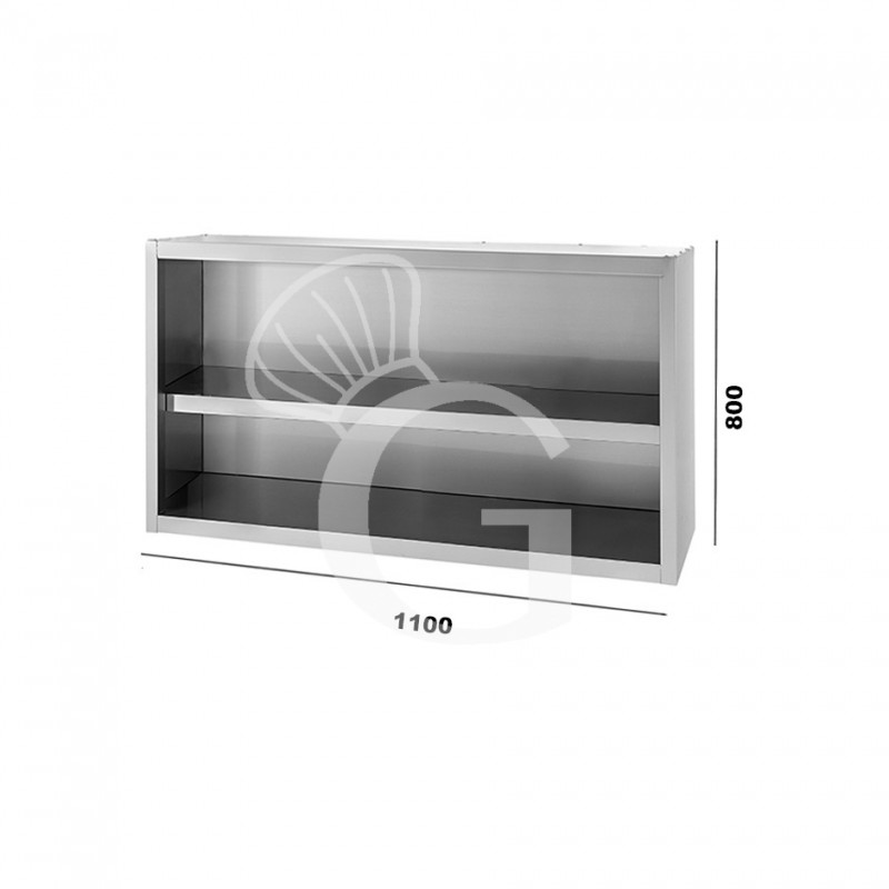 Armario de pared de acero inoxidable con 1 estante, L 1100 mm x P 400 mm x A 800 mm