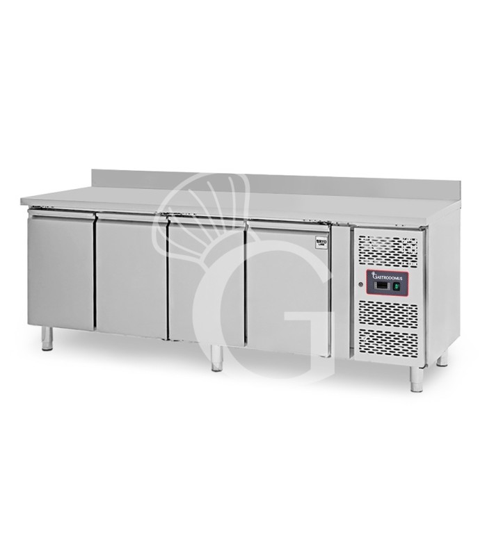 Mesa refrigerada de 4 puertas con peto trasero, profundidad 600 mm, -2 °C/+8 °C, clase energética B