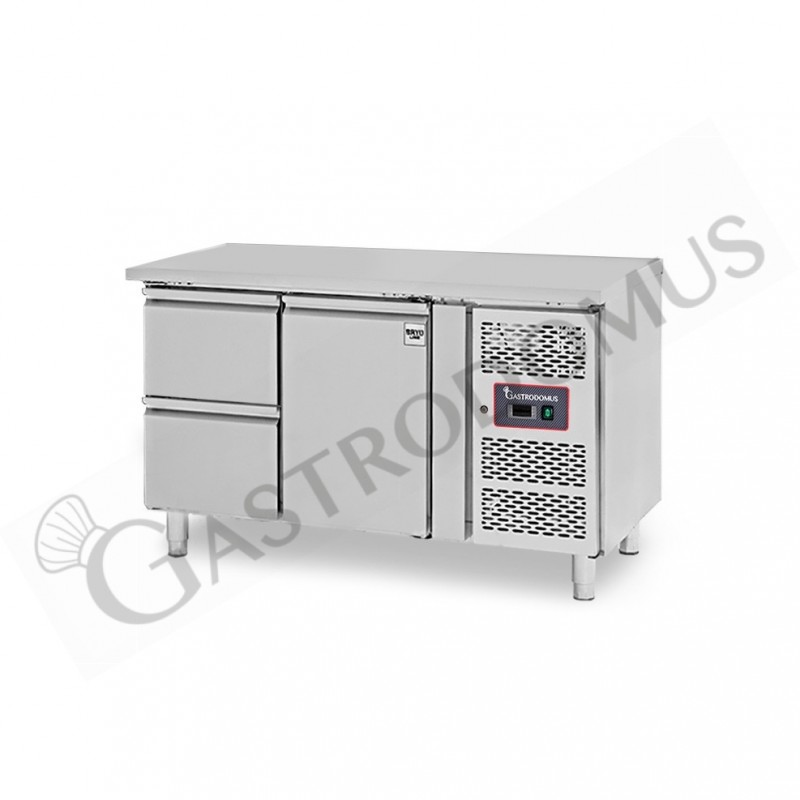 Mesa refrigerada con 1 puerta, 2 cajones de 1/2 a la izquierda, profundidad 700 mm, temperatura -2°C/+8°C