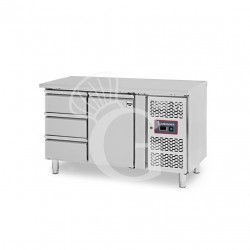 Mesa refrigerada con 1 puerta, 3 cajones de 1/3 a la izquierda, profundidad 700 mm, temperatura -2°C/+8°C