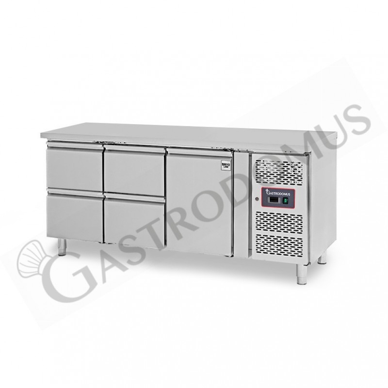 Mesa Refrigerada para gastronomía 4 Cajones 1 Puerta 700 mm de profundidad -2°C/+8°C