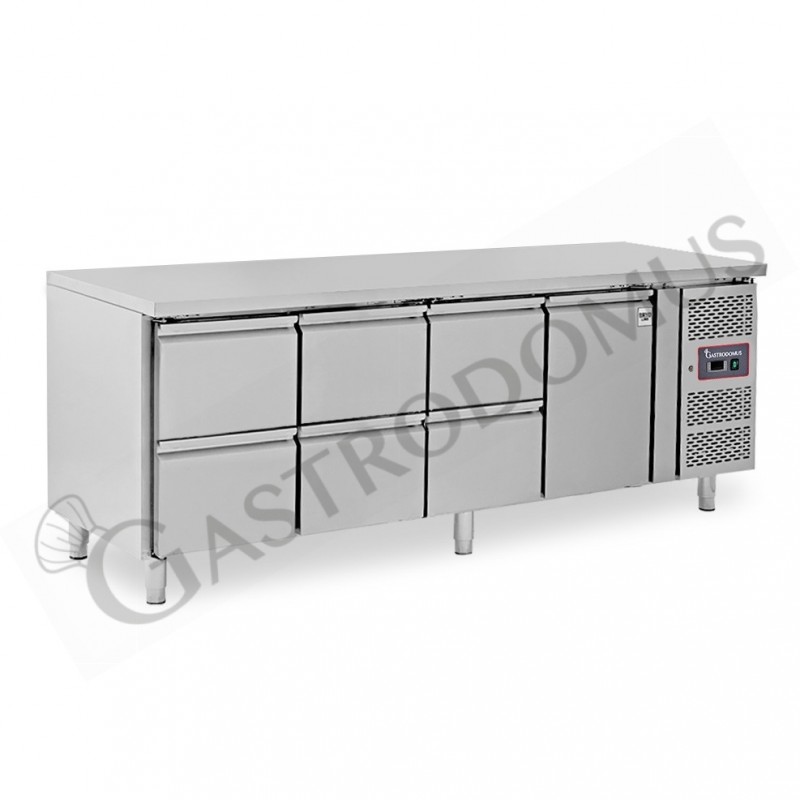 Mesa Refrigerada para gastronomía 6 cajones 1 puerta 700 mm -2°C/+8°C