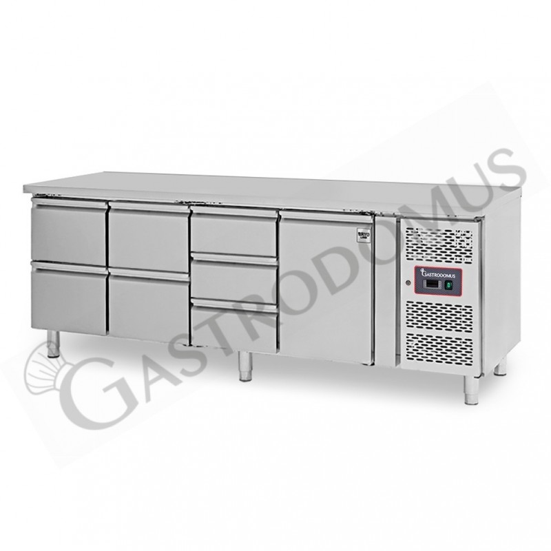 Mesa Refrigerada para gastronomía 7 cajones 1 puerta 700 mm -2°C/+8°C