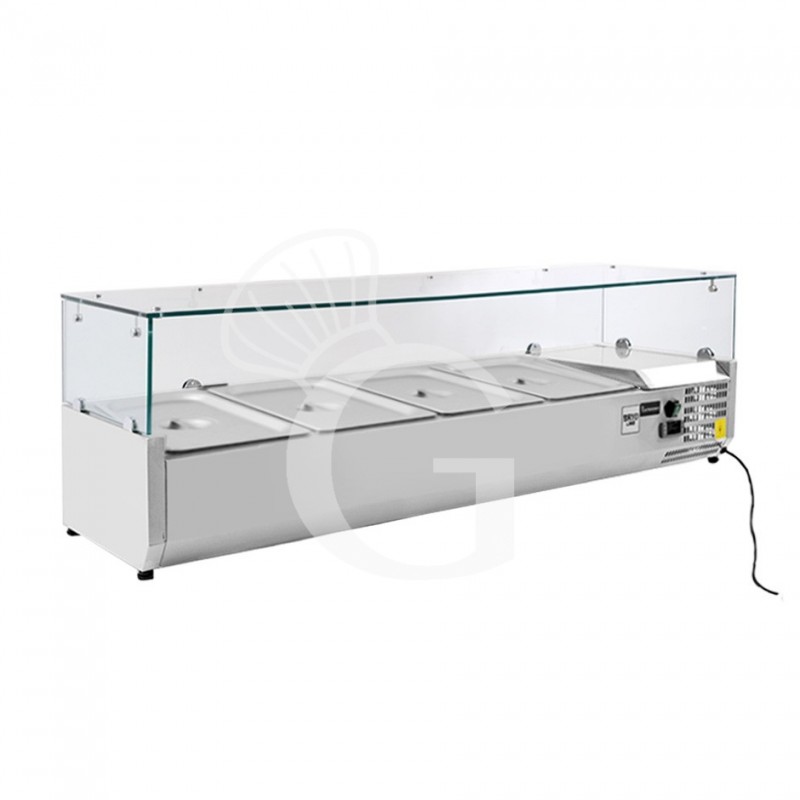 Vitrina Refrigerada horizontal para pizzería, L 1200 mm, Capacidad 3 cubetas GN1/3 + 1 cubeta GN1/2