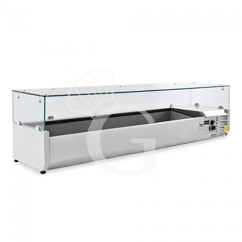 Vitrina Refrigerada horizontal para pizzería, L 1200 mm, Capacidad 3 cubetas GN1/3 + 1 cubeta GN1/2