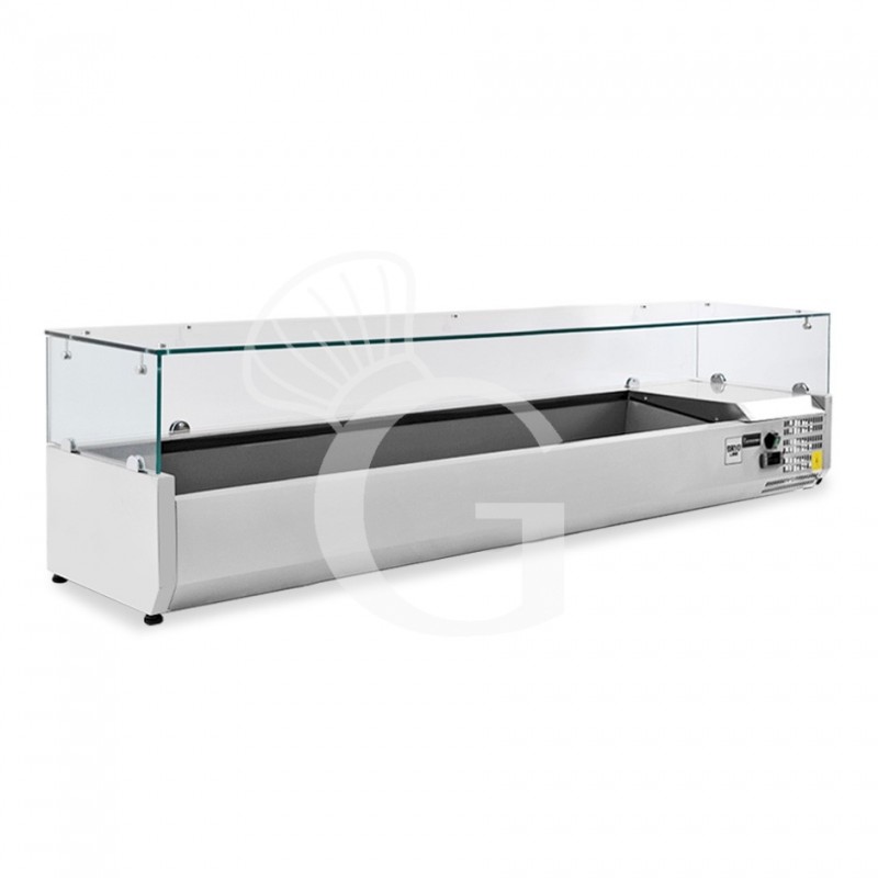 Vitrina Refrigerada horizontal para pizzería, 1400 mm de longitud, Capacidad 6 cubetas GN1/4