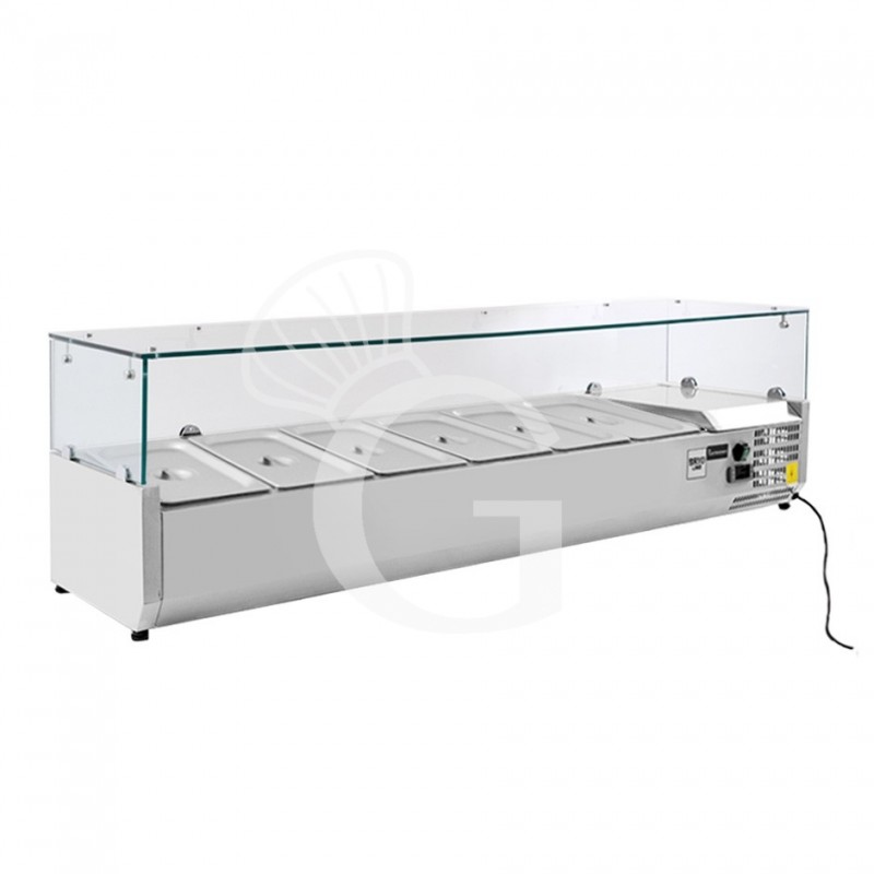 Vitrina Refrigerada horizontal para pizzería, 1400 mm de longitud, Capacidad 6 cubetas GN1/4