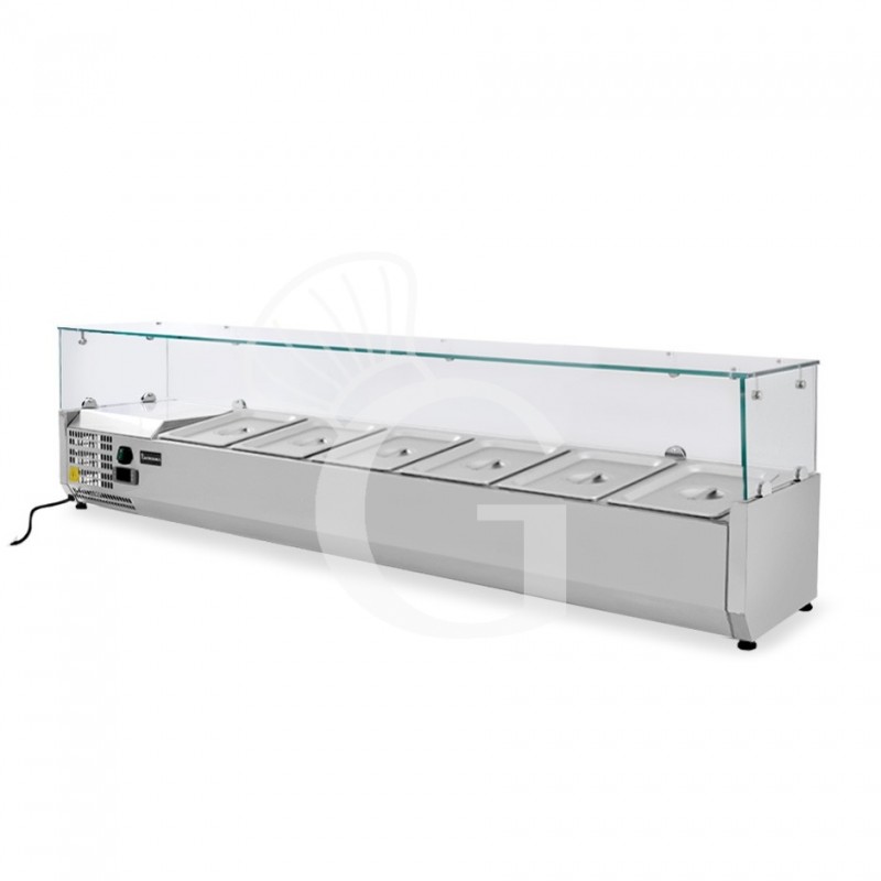 Vitrina Refrigerada horizontal para pizzería con motor a la izquierda, 1400 mm de longitud, Capacidad 6 cubetas GN1/4
