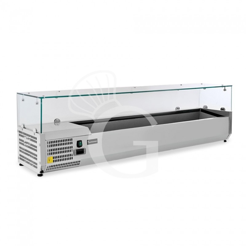 Vitrina Refrigerada horizontal con motor a la izquierda, longitud 1400 mm, Capacidad 4 Cubetas GN1/3 + 1 Cubeta GN1/2